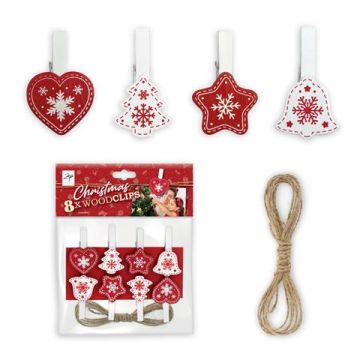 Zep Kit de Noël Wood Clips Rouge LK38R 8 Pièces